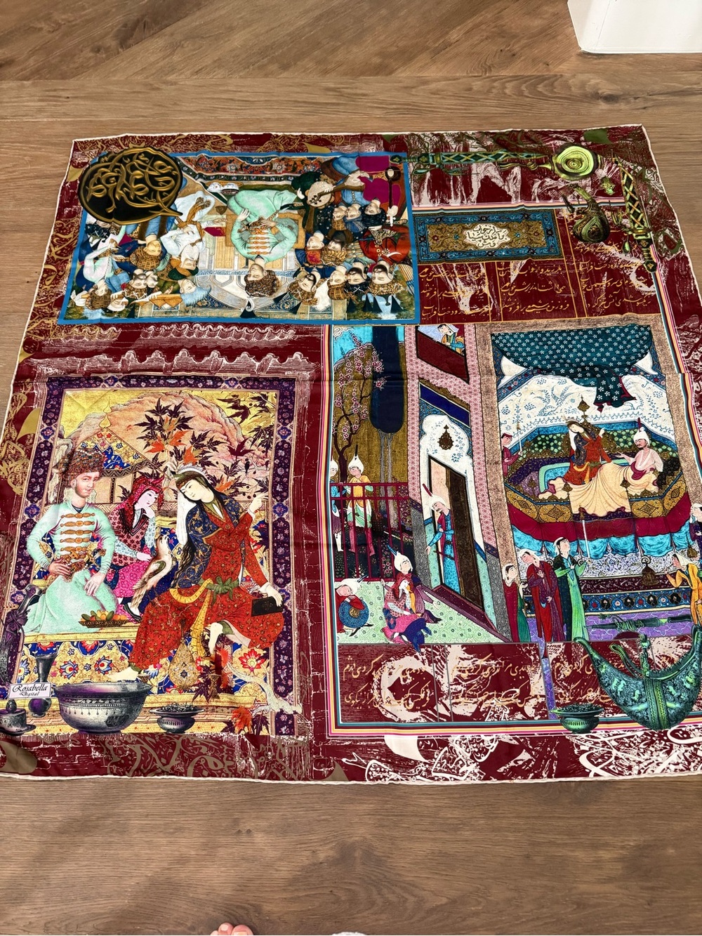 Vintage Persian-Inspired Decorative Scarf - Rich Burgundy & Jewel Tones